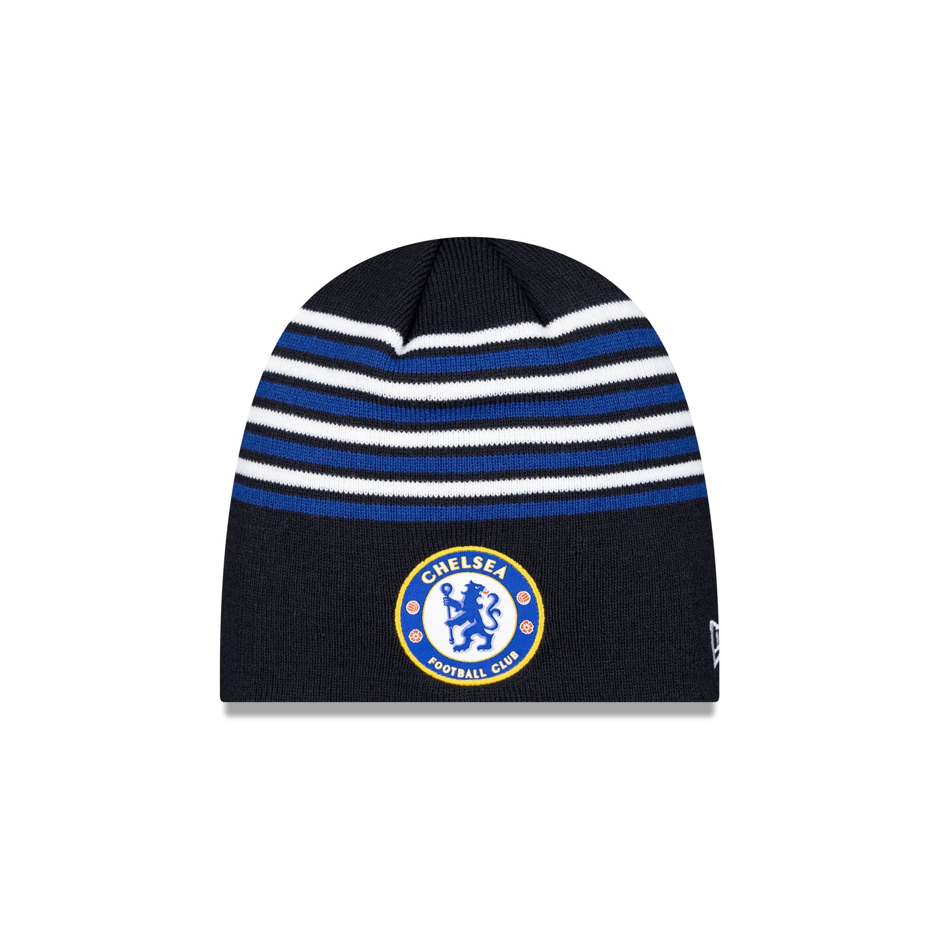 Chelsea FC Lion Crest Stripe Blue Knit Beanie Hat
