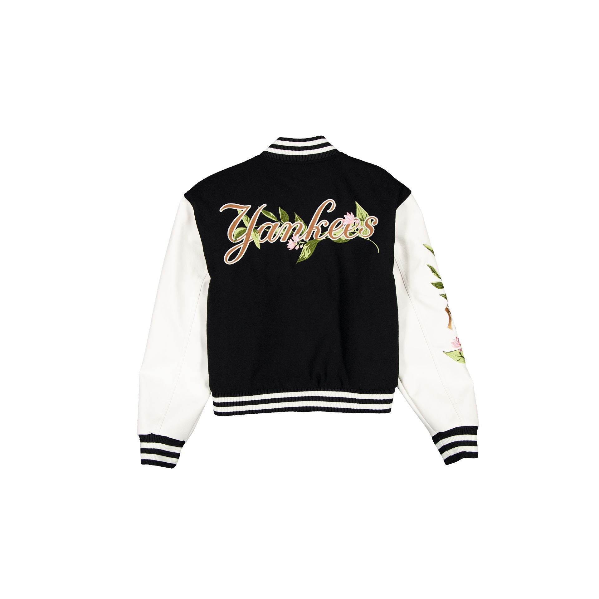 New York Yankees Women's Black Floral Varsity Jacket - Image 2