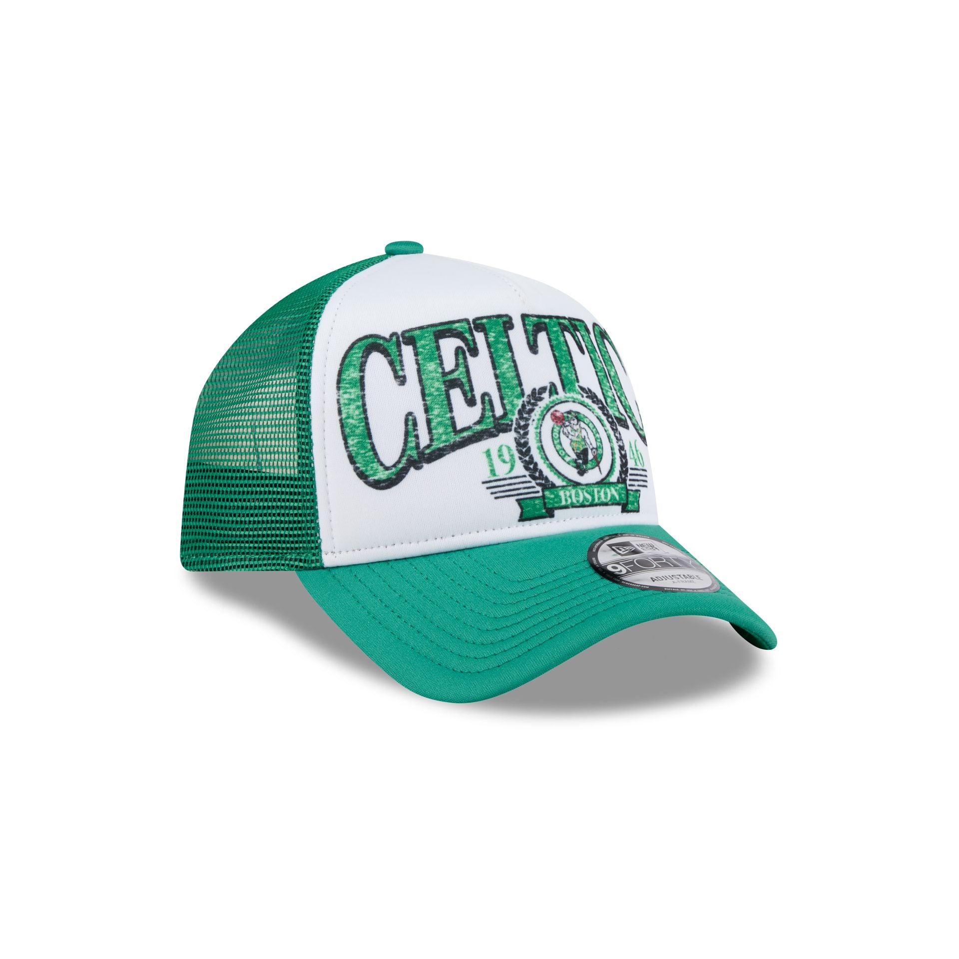 Boston Celtics Distressed 9FORTY A-Frame Trucker Hat - Image 3