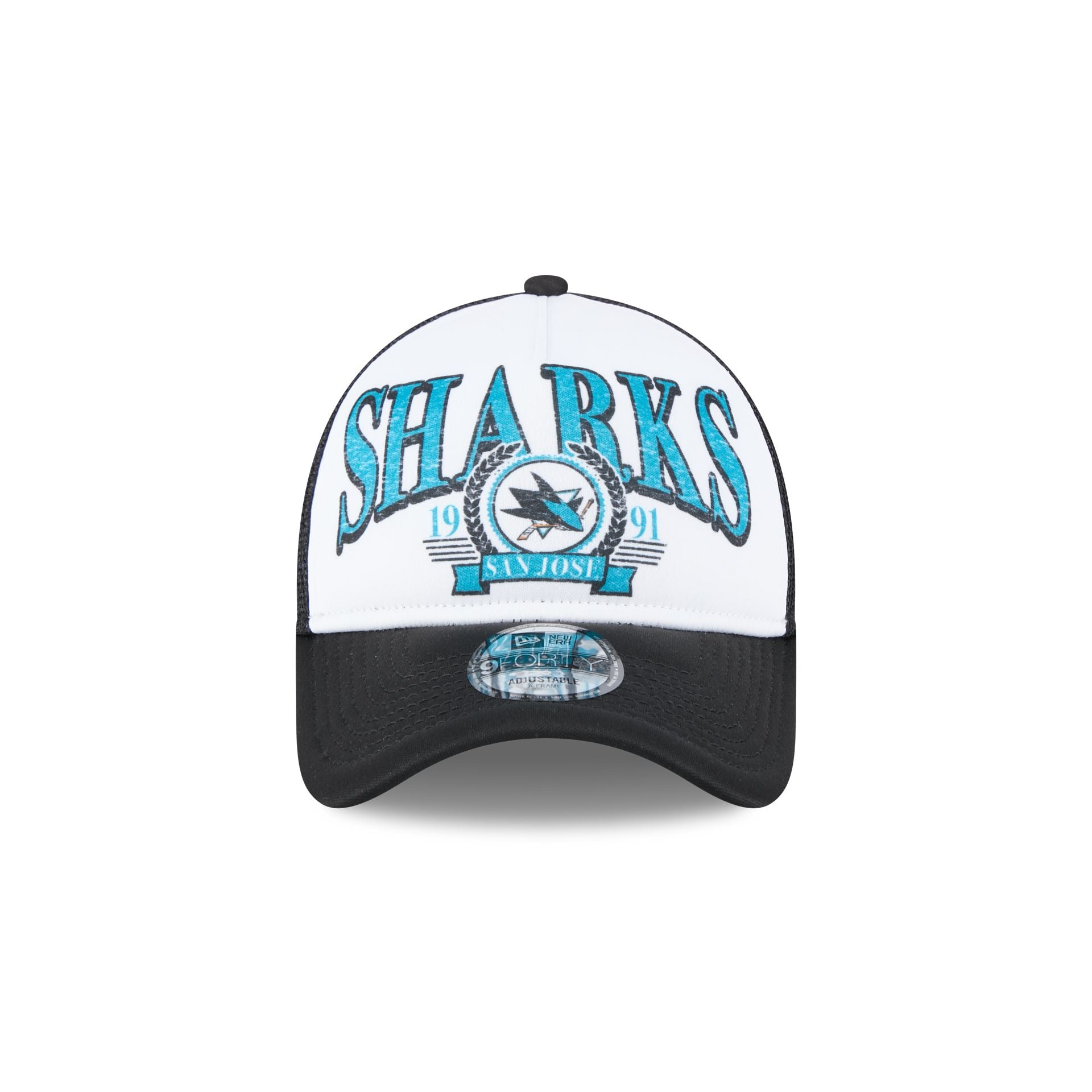 San Jose Sharks Distressed 9FORTY A-Frame Trucker Hat - Image 2