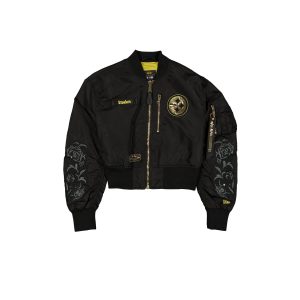 Alpha Industries x Pittsburgh Steelers Black and Gold Women's Cropped L-2B Bomber Jacket