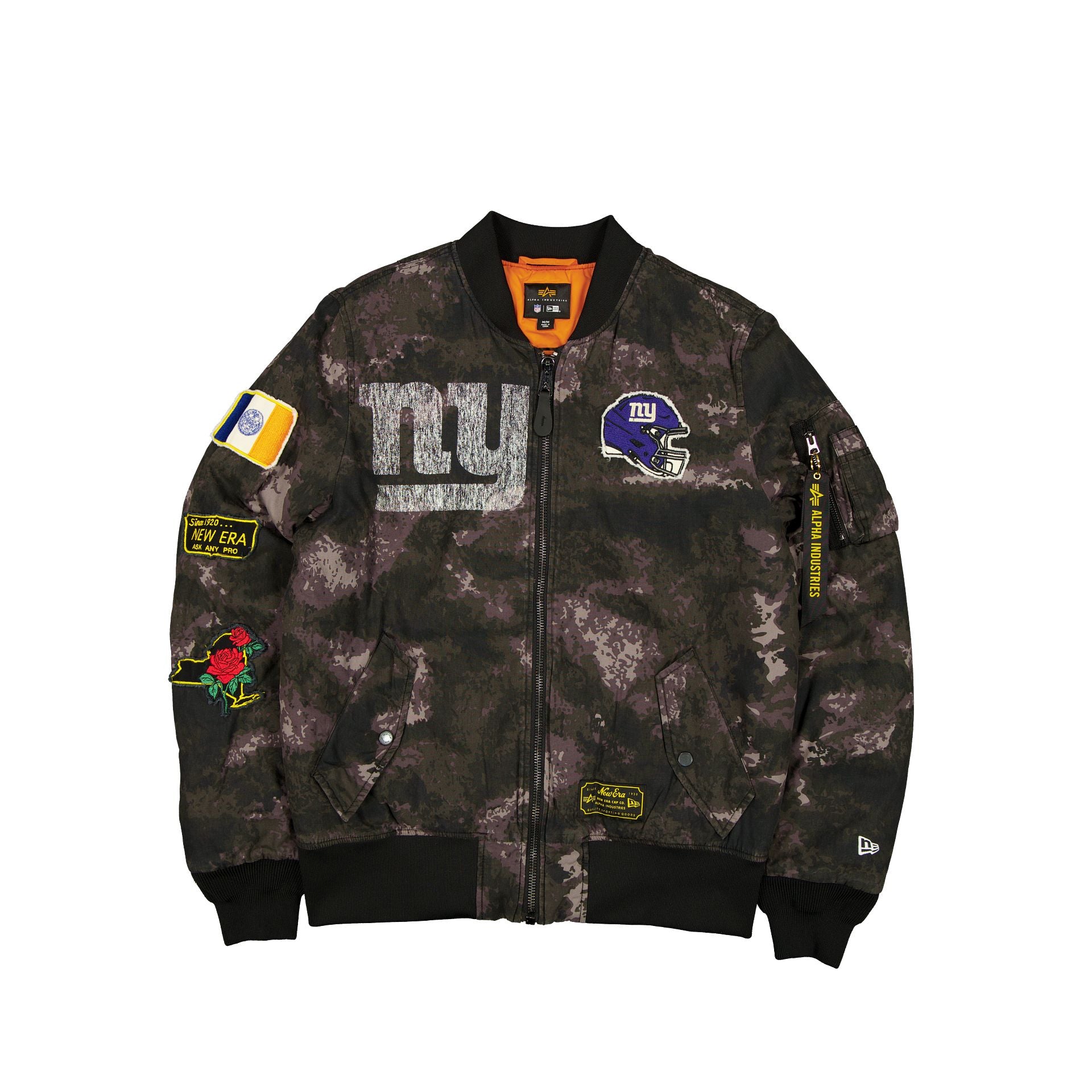 Alpha Industries x New York Giants Black Camo MA-1 Bomber Jacket
