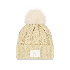 New York Yankees Cream Women's Pom Knit Hat