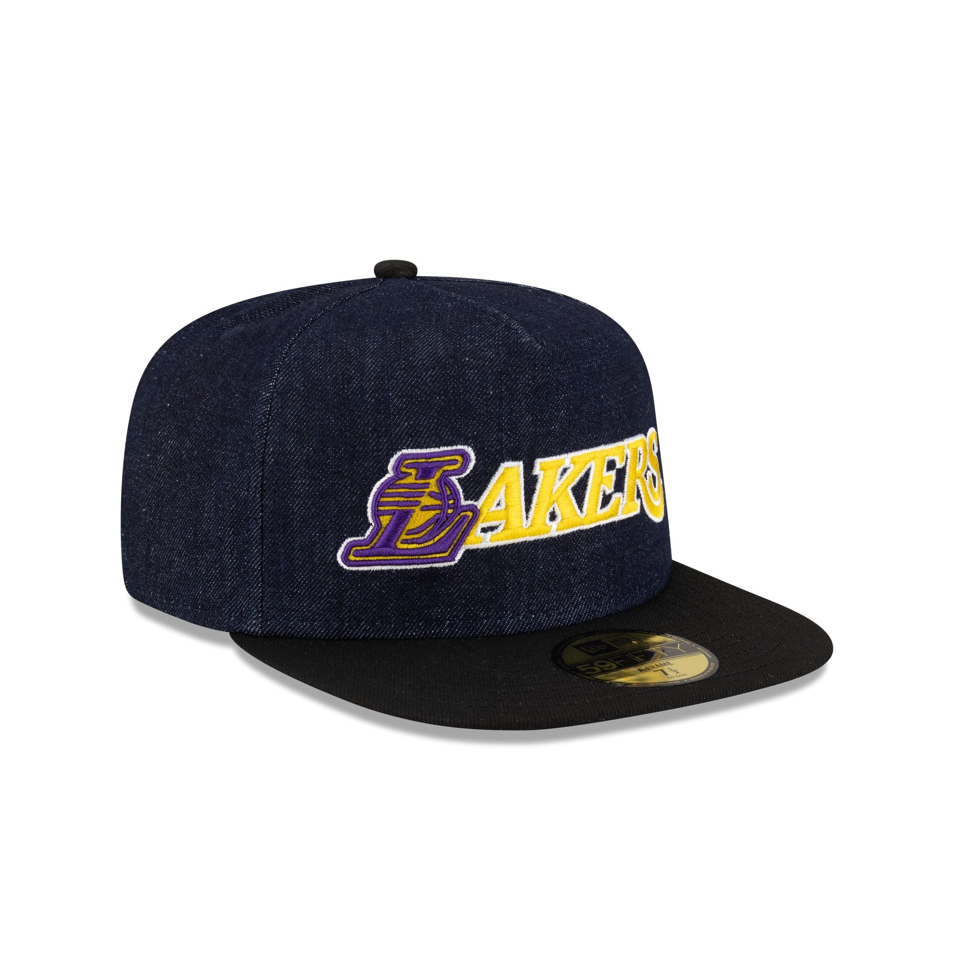 Los Angeles Lakers Navy Denim 59FIFTY A-Frame Fitted Hat - Image 3