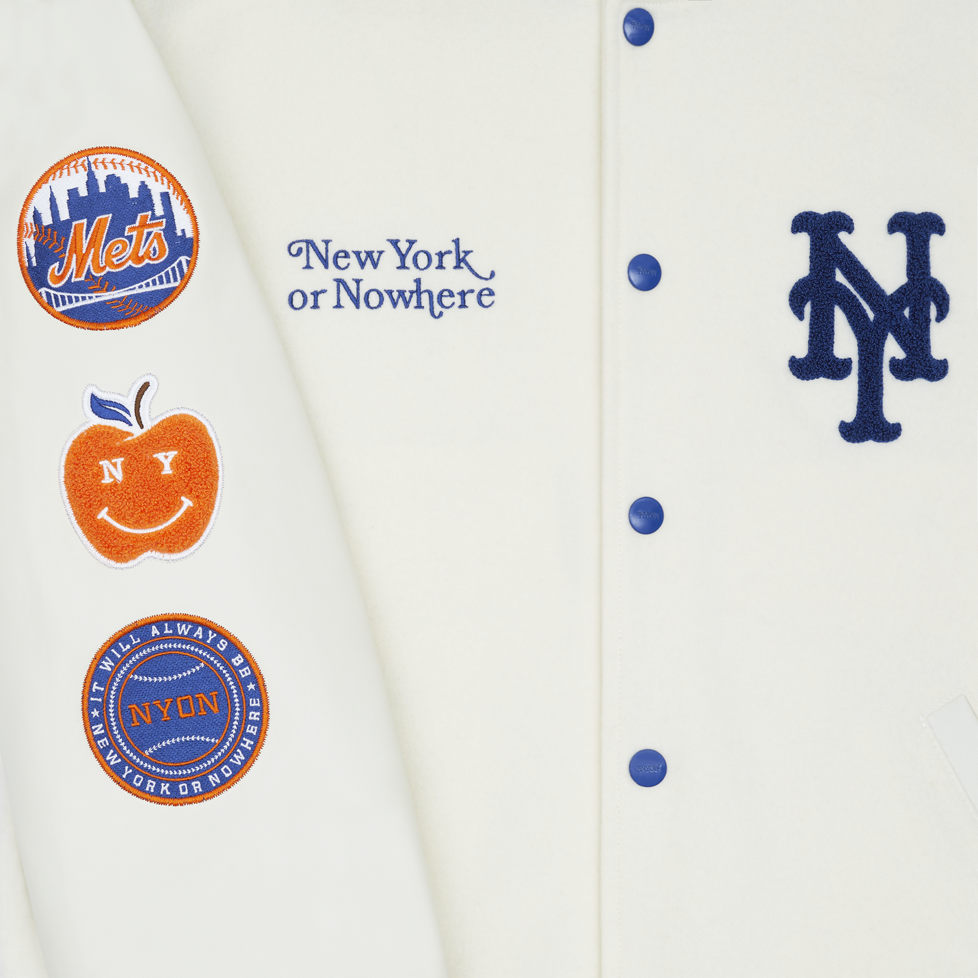 New York or Nowhere x New York Mets Youth Chrome White Motto Varsity Jacket - Image 4